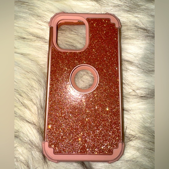 Rose gold pink glitter iPhone 13 Plus phone case - Picture 1 of 6